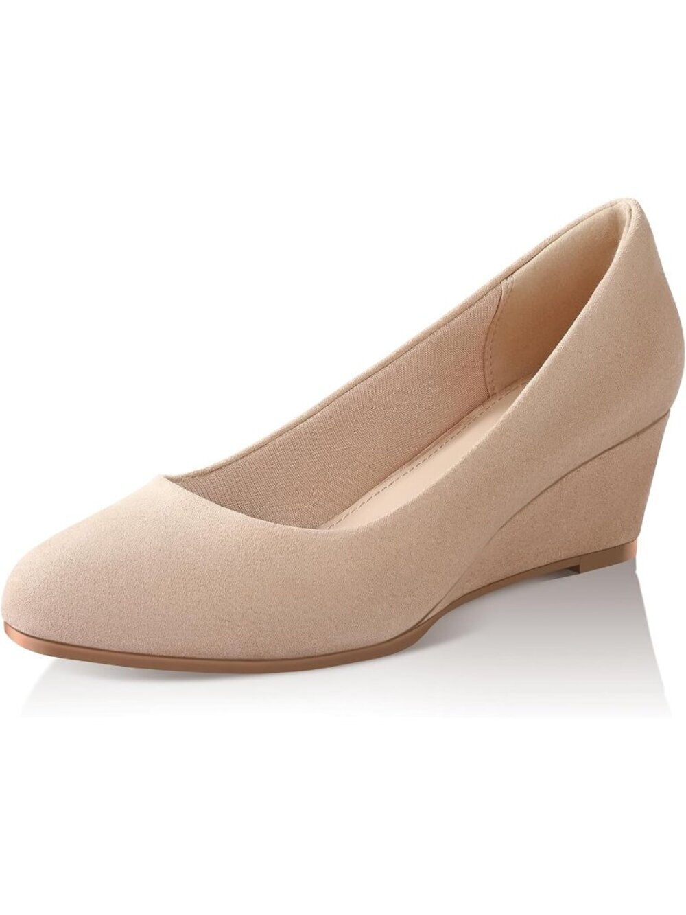 Women's Nude Suede Nude 2 Inch Low Heel Wedge Comfortable Closed Toe Shoes